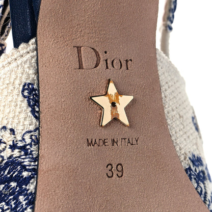 Christian Dior Toile de Jouy Ribbon Embroidered J'Adior Slingback 65mm Pumps 39 Blue Off White 7 of 10