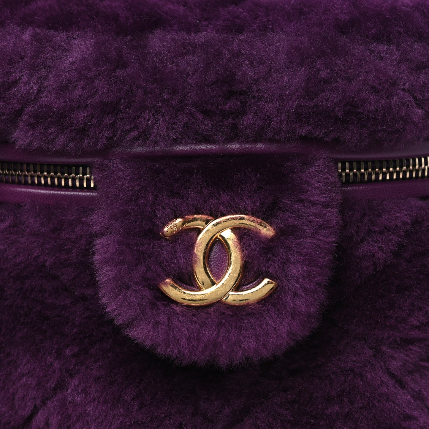 Shearling Lambskin Quilted Small Vanity Case Purple