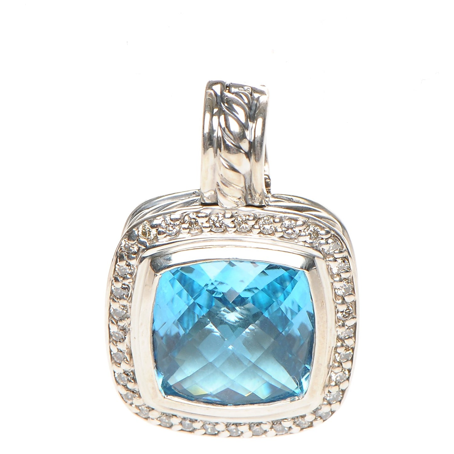 Sterling Silver Diamond Blue Topaz 11mm Albion Enhancer Pendant
