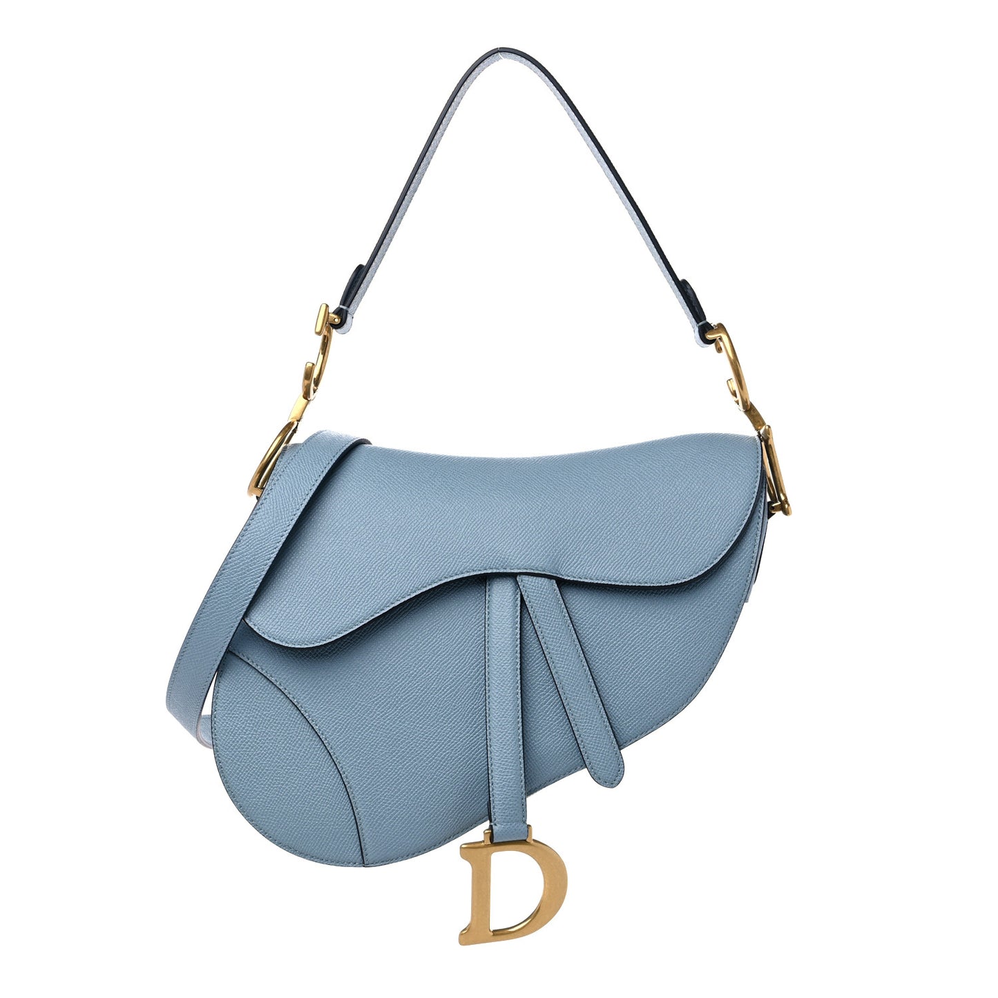 Grained Calfskin Saddle Bag With Strap Horizon Blue