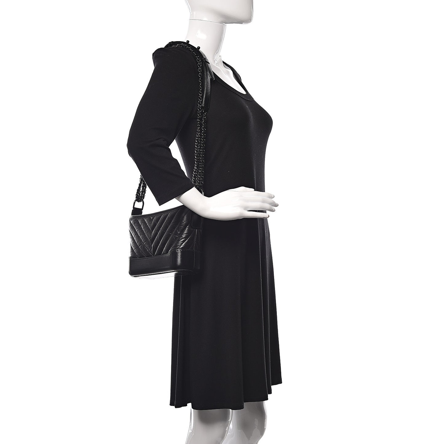 Aged Calfskin Chevron Quilted Small Gabrielle Hobo So Black