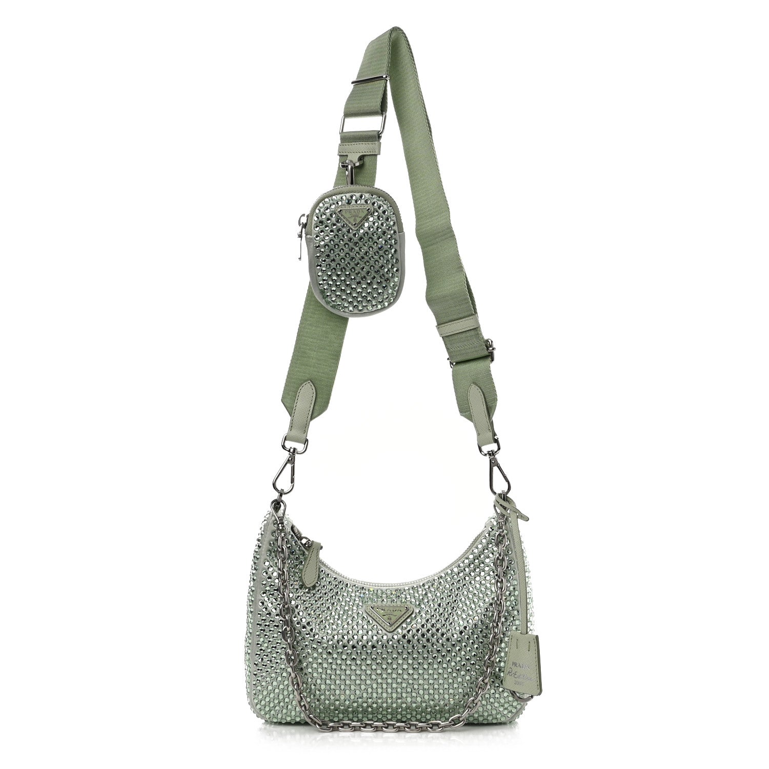 Prada Satin Crystal Re-Edition 2005 Shoulder Bag Acqua 1 of 12