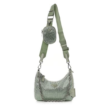 Prada Satin Crystal Re-Edition 2005 Shoulder Bag Acqua 1 of 12