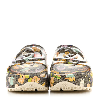 Gucci X PIKARAR Cubic Rubber Monogram Animal Print Womens Interlocking G Platform 42mm Slide Sandals 38 Beige Ebony Multicolor 2 of 9