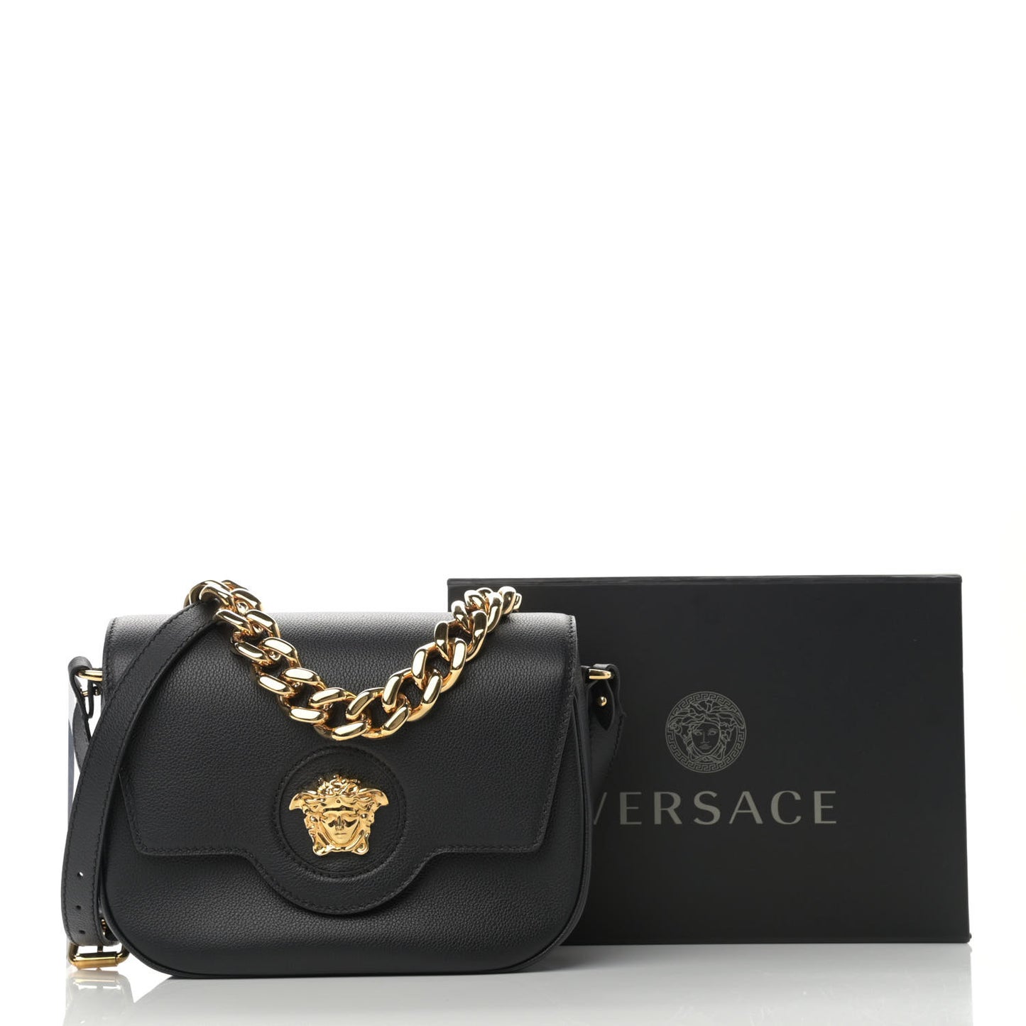 Calfskin Medusa Crossbody Bag Black
