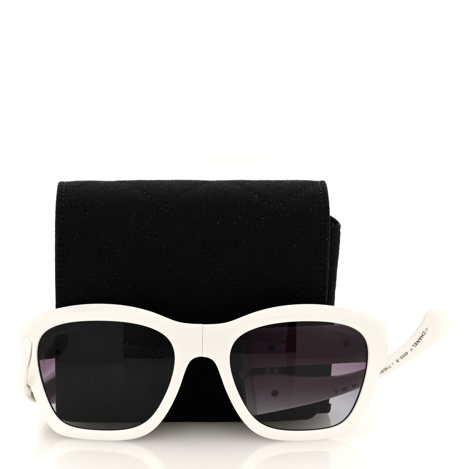 Chanel Acetate Metal Crystal Square Folding Sunglasses 6055-B White 7 of 7