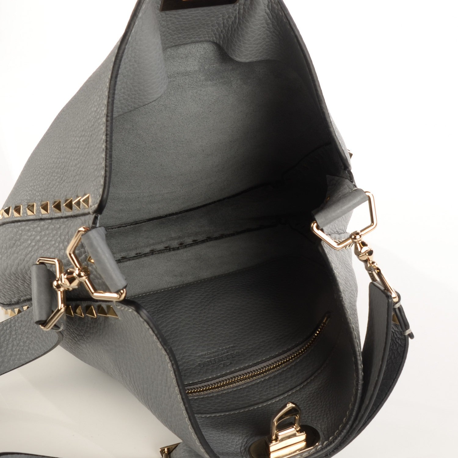 Valentino Garavani Pebbled Calfskin Large Rockstud Flip-Lock Messenger Bag Grigio Perla 5 of 9