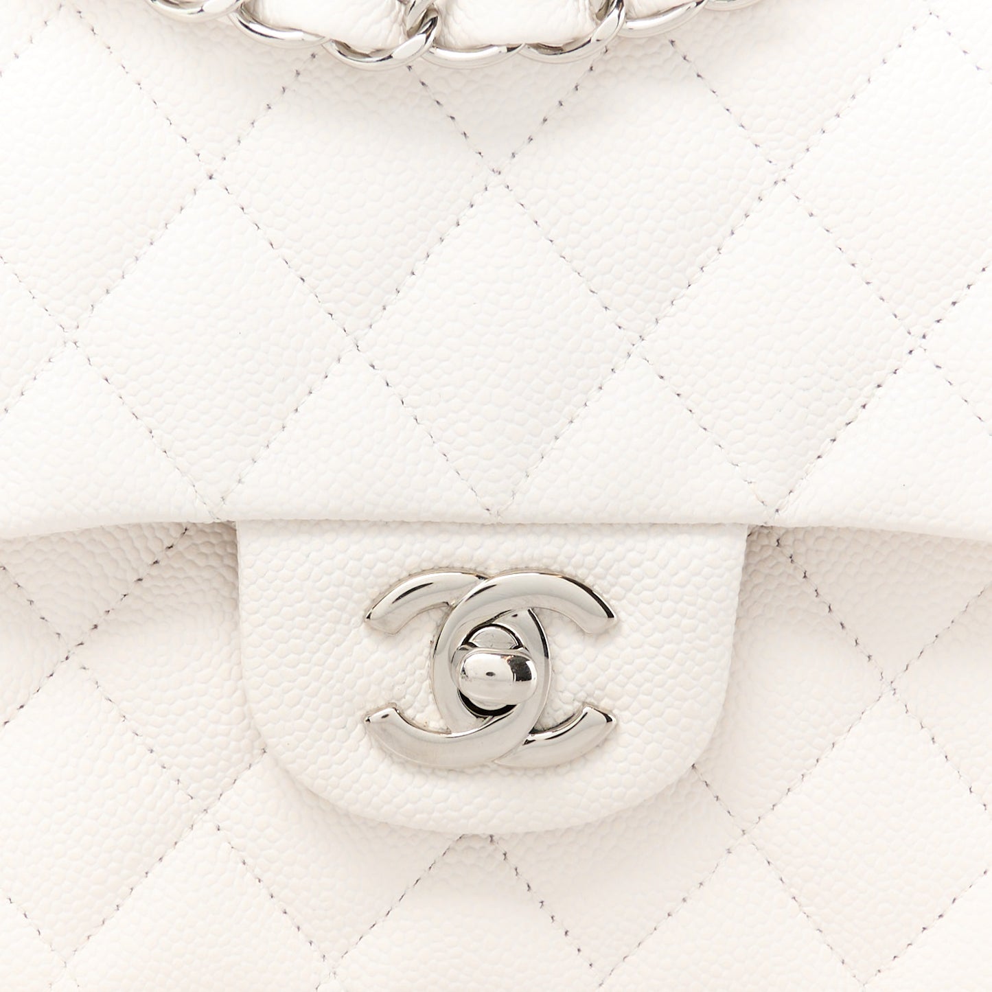 Caviar Quilted Medium Double Flap White