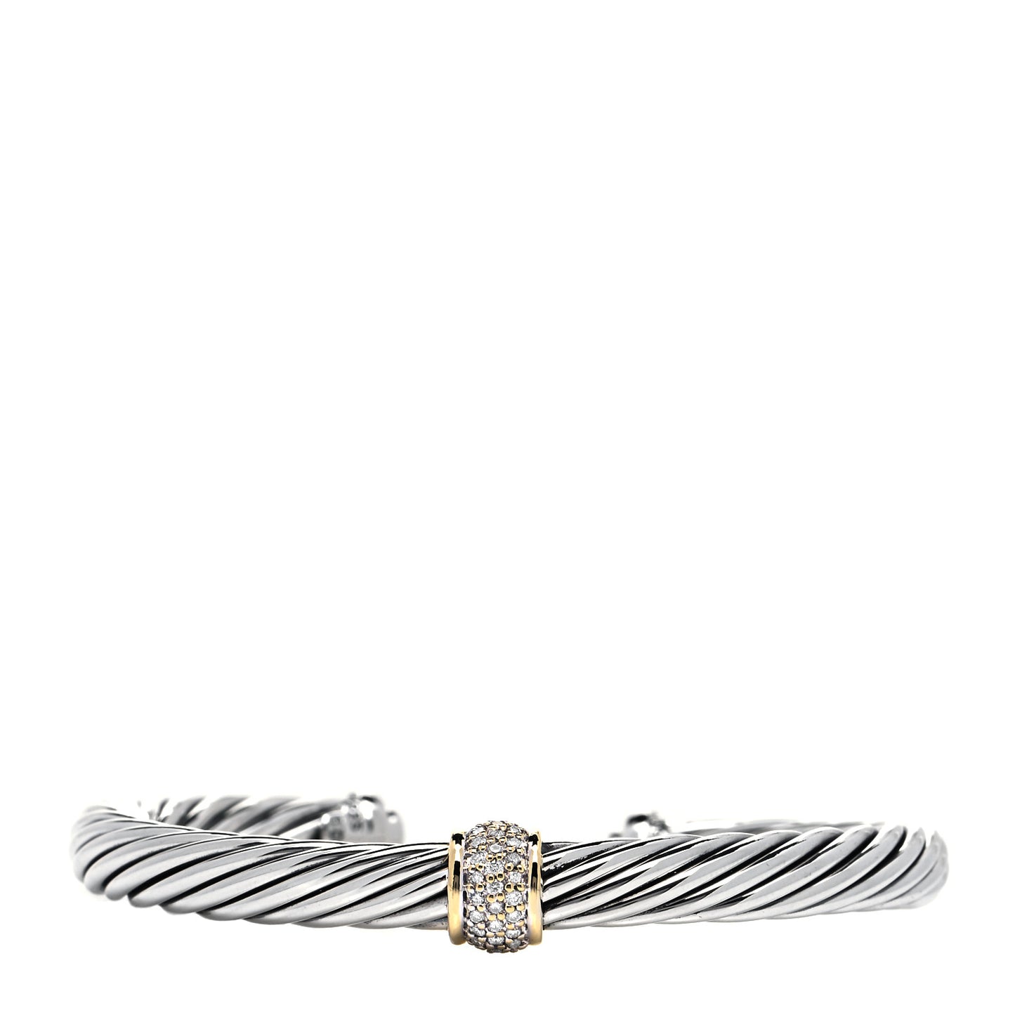Sterling Silver 18K Yellow Gold Diamond 7mm Cable Classics Station Bracelet