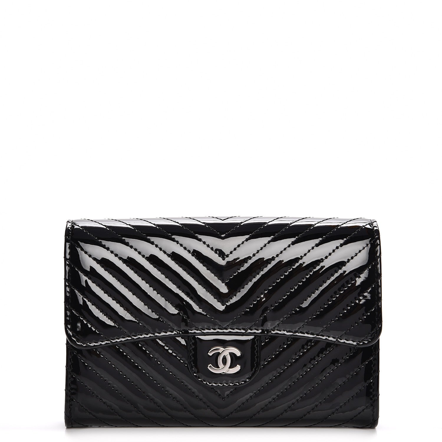 Chanel Patent Chevron Quilted Small Flap Wallet Black 1 of 9