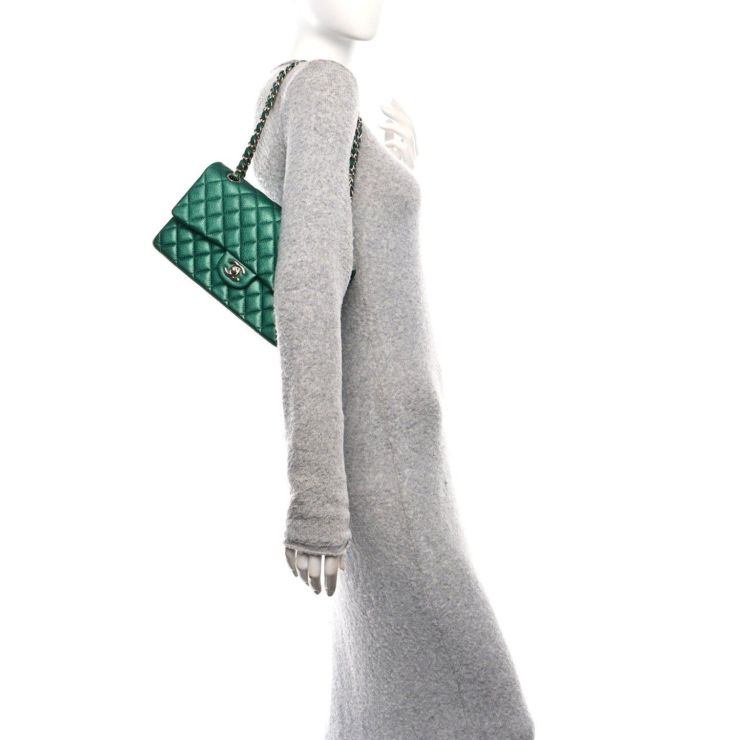 Metallic Caviar Quilted Medium Double Flap Green