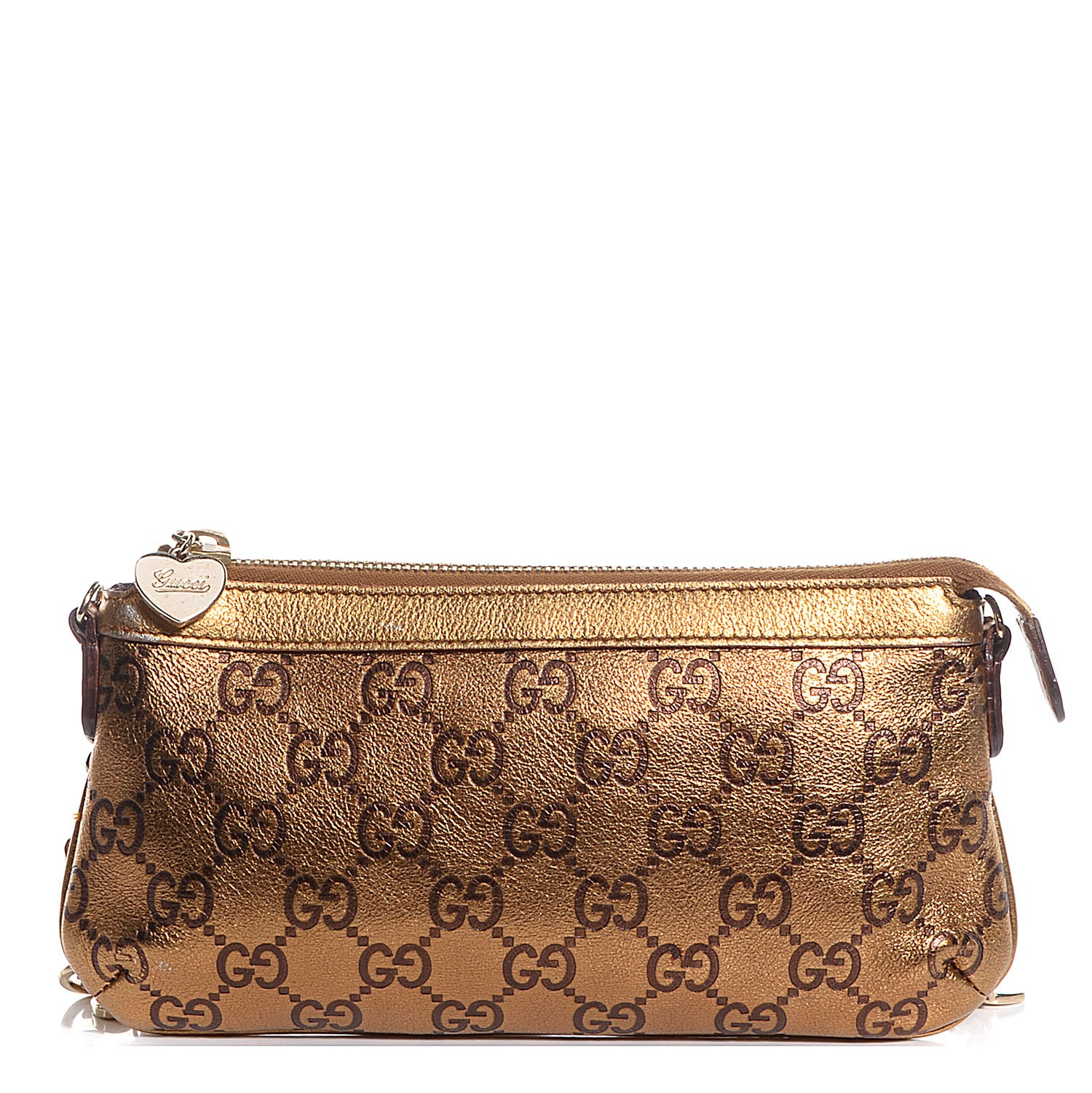 Gucci Metallic Guccissima Heart Chain Pochette Bronze 1 of 7