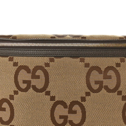 Gucci Monogram Jumbo GG Textured Dollar Calfskin Web Belt Bag Camel Ebony New Acero 7 of 9