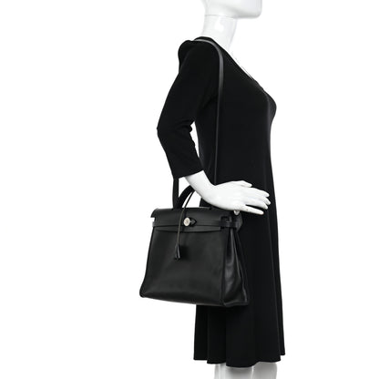Hermes Toile H Berline Vache Hunter Herbag Zip PM 31 Black Ecru 2 of 12