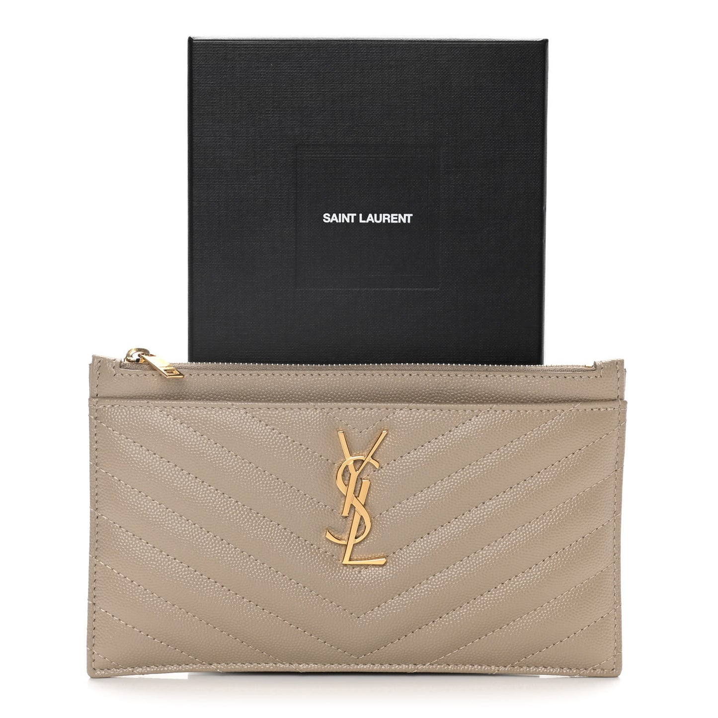 Grain De Poudre Chevron Monogram Bill Pouch Dark Beige