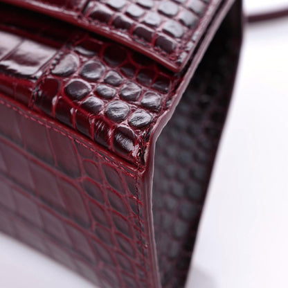 Balenciaga Shiny Calfskin Crocodile Embossed Small Hourglass Top Handle Bag Dark Red 13 of 13