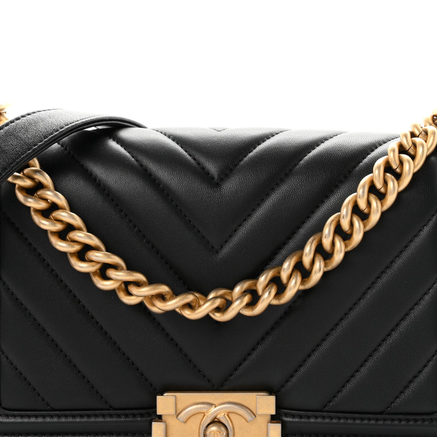 Calfskin Chevron Quilted Medium Boy Flap Black