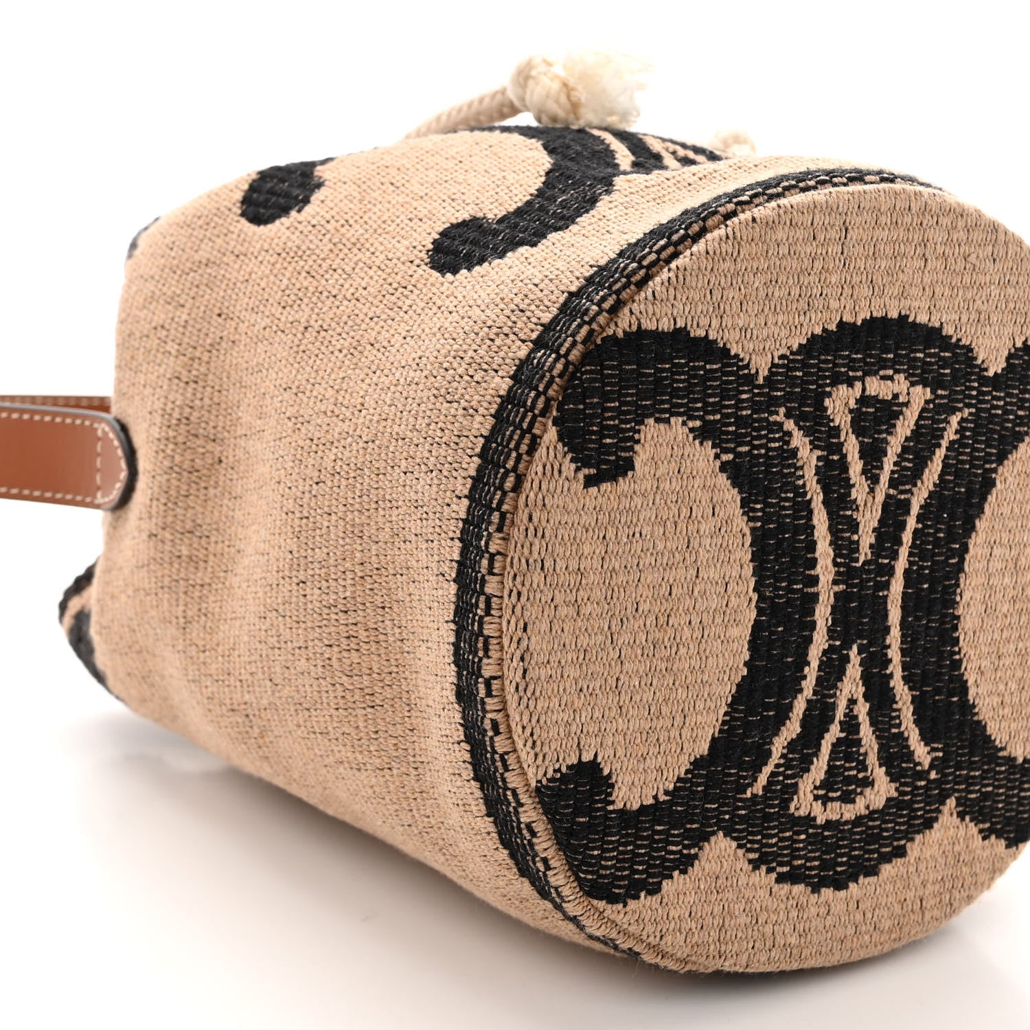 Celine Canvas Calfskin Triomphe Teen Drawstring Bag White Black 8 of 9