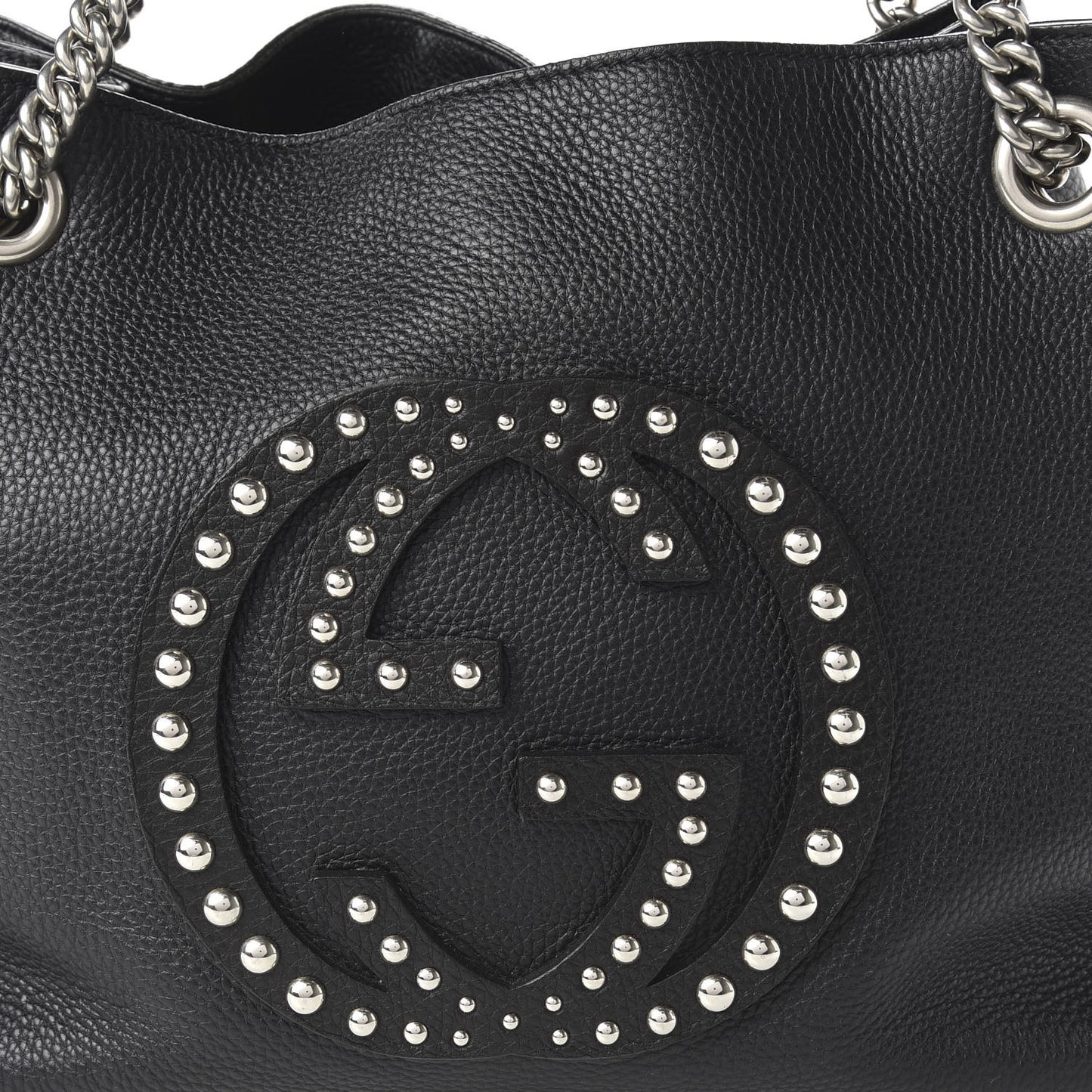 Pebbled Calfskin Studded Medium Soho Chain Shoulder Bag Black