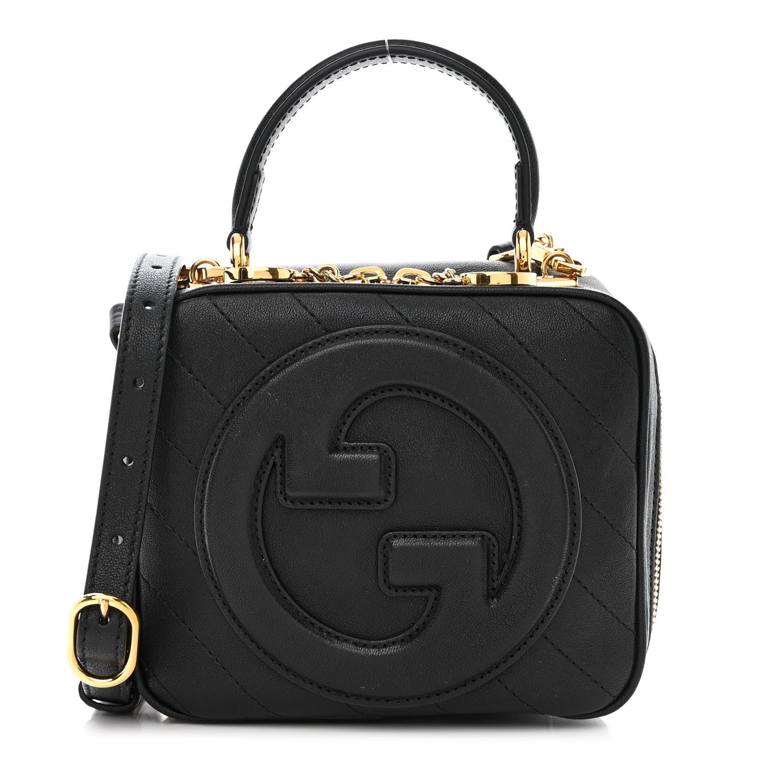 Gucci Sakai Be Green Calfskin Diagonal Stitched Blondie Top Handle Bag Black 1 of 11