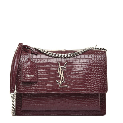 Saint Laurent Calfskin Crocodile Embossed Medium Monogram Sunset Rouge Legion 1 of 8