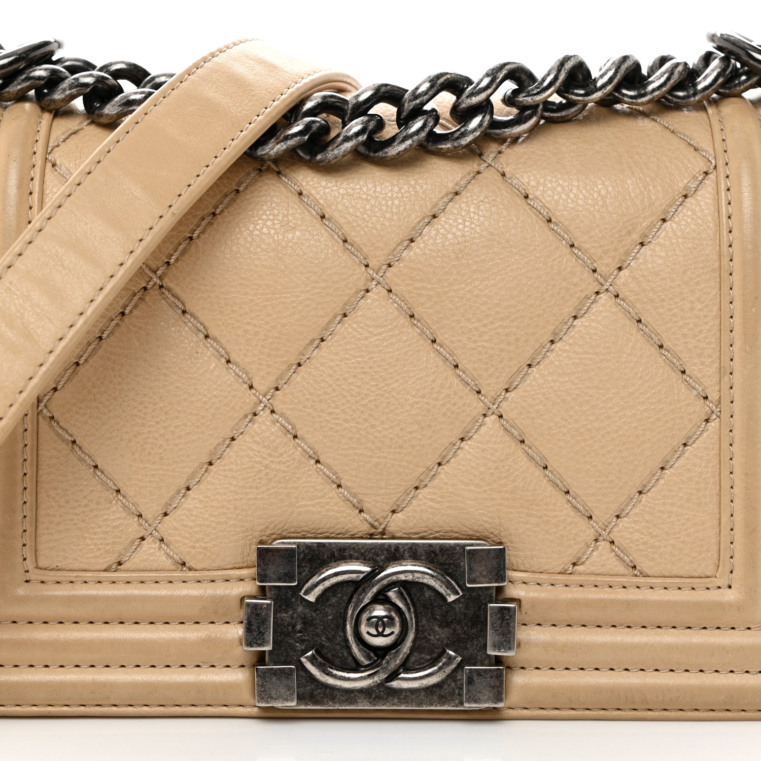 Chanel Calfskin Double Stitch Small Boy Flap Beige 8 of 10