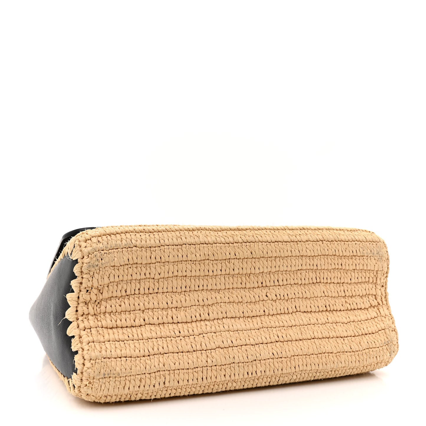 Calfskin Raffia Twist Shoulder Bag MM Black