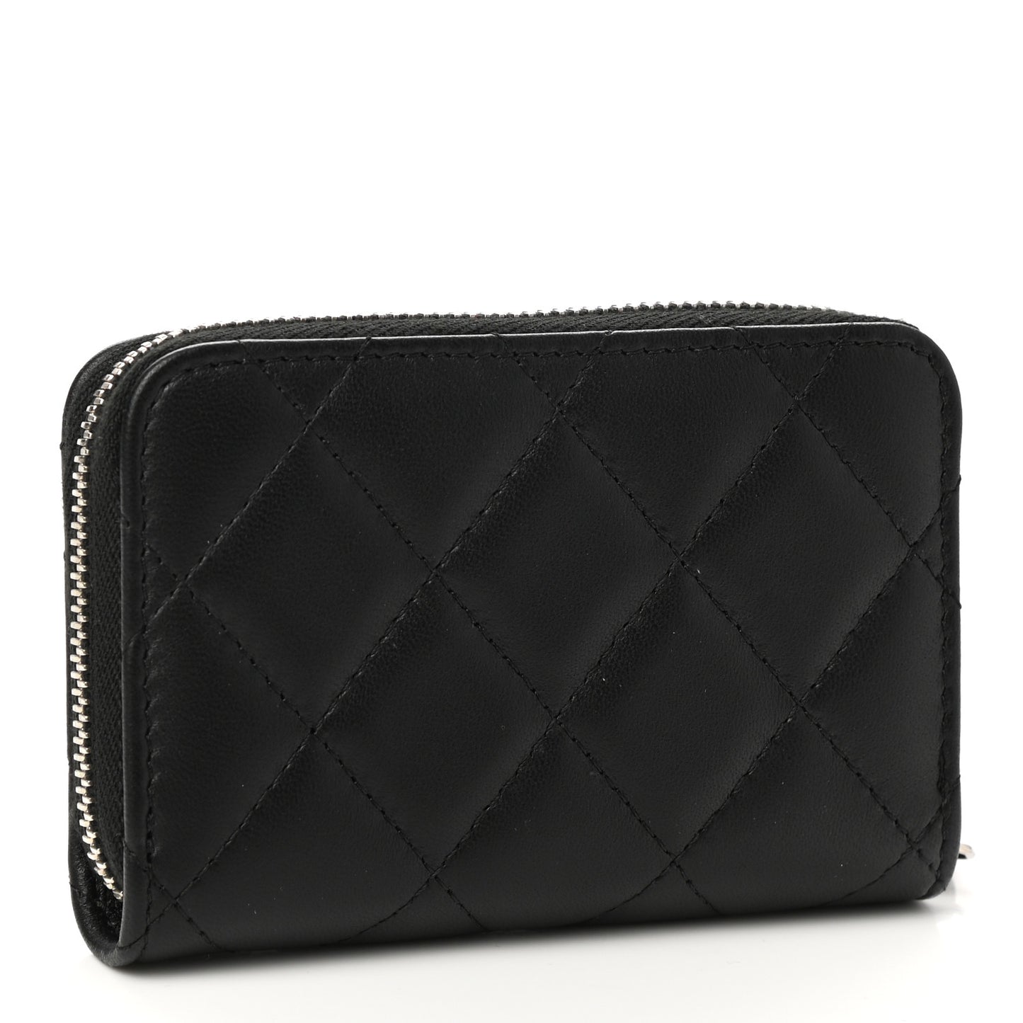 Lambskin Quilted Zip Coin Purse Black