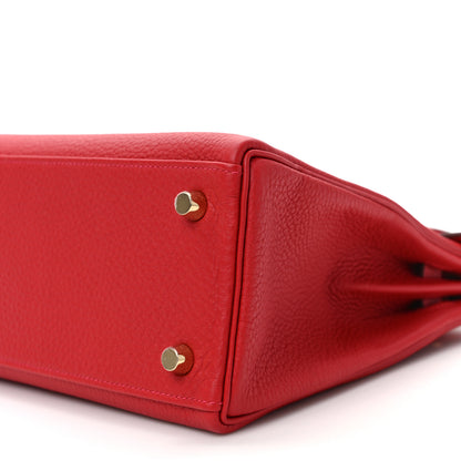 Hermes Togo Horseshoe Kelly Retourne 25 Rouge Casaque Gold 8 of 9