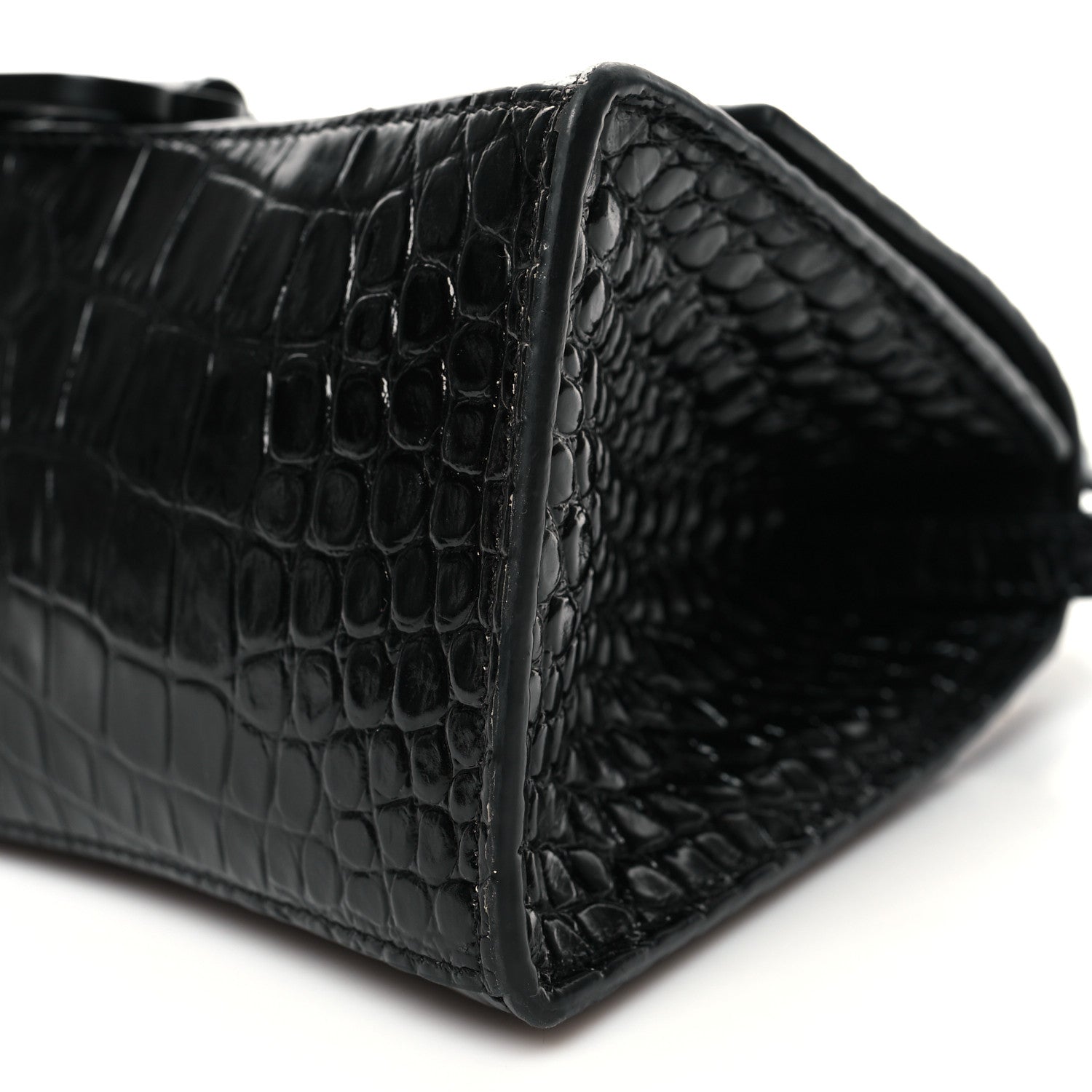 Balenciaga Shiny Calfskin Monochrome Crocodile Embossed Small Hourglass Top Handle Bag Black 9 of 11