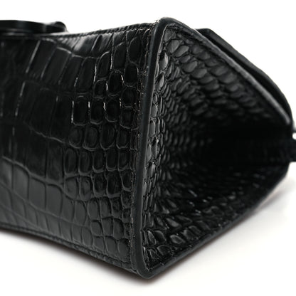 Balenciaga Shiny Calfskin Monochrome Crocodile Embossed Small Hourglass Top Handle Bag Black 9 of 11