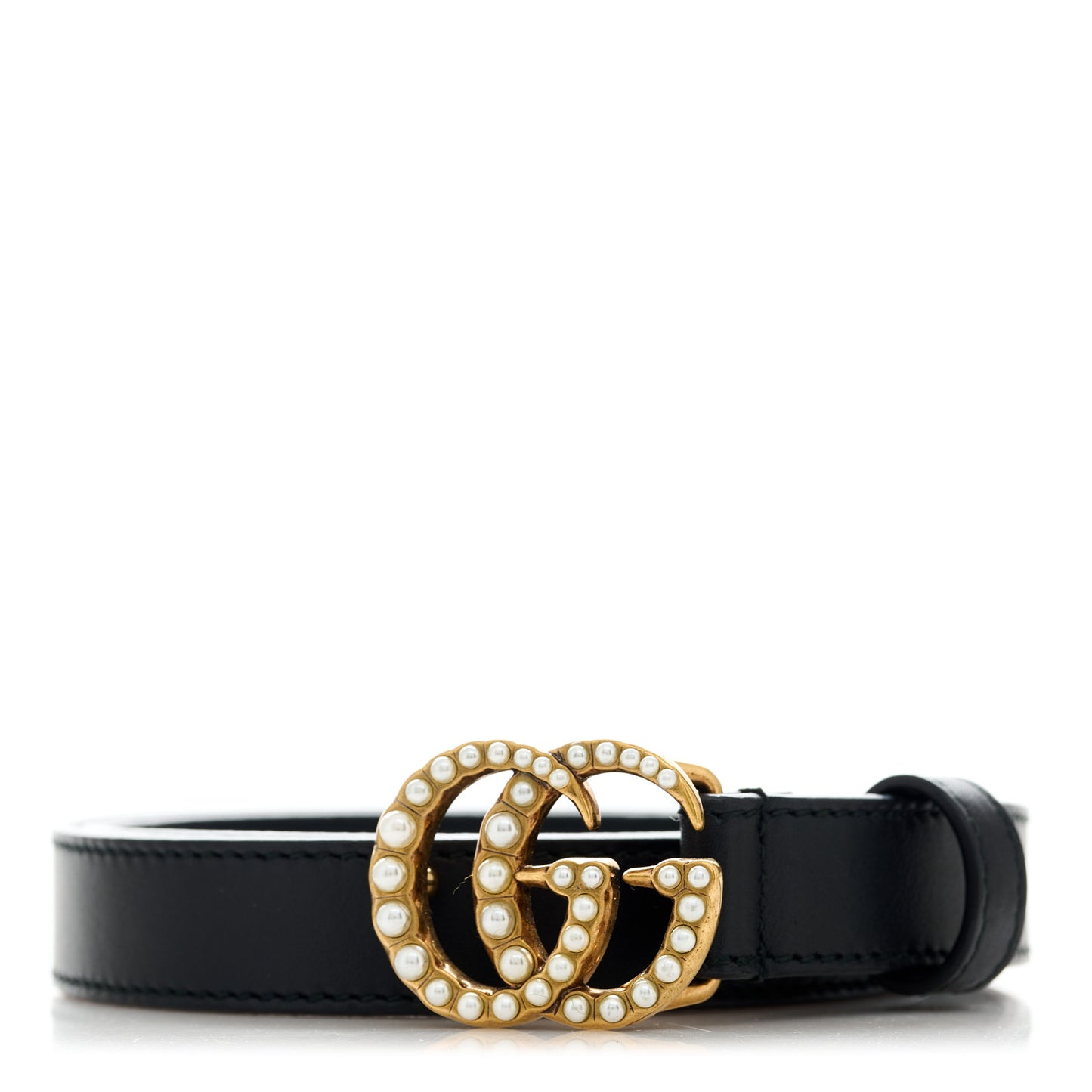 Calfskin Pearl Double G 20mm Belt 65 26 Black Cream
