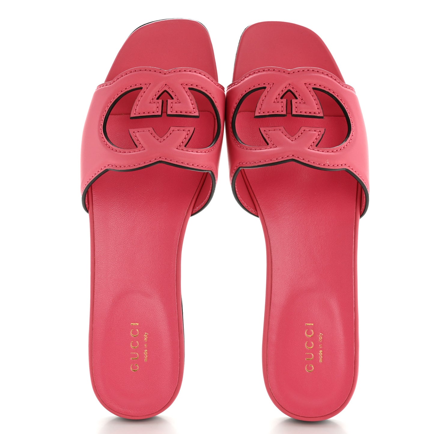 Cosmos Softy Calfskin Interlocking G Cut Out Slide Sandals 38.5 Rhodamine Pink