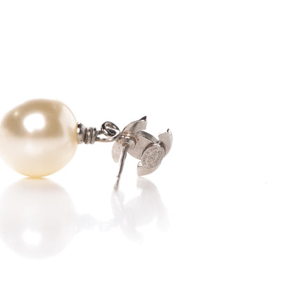 Chanel Crystal Pearl CC Drop Earrings Silver 4 of 5