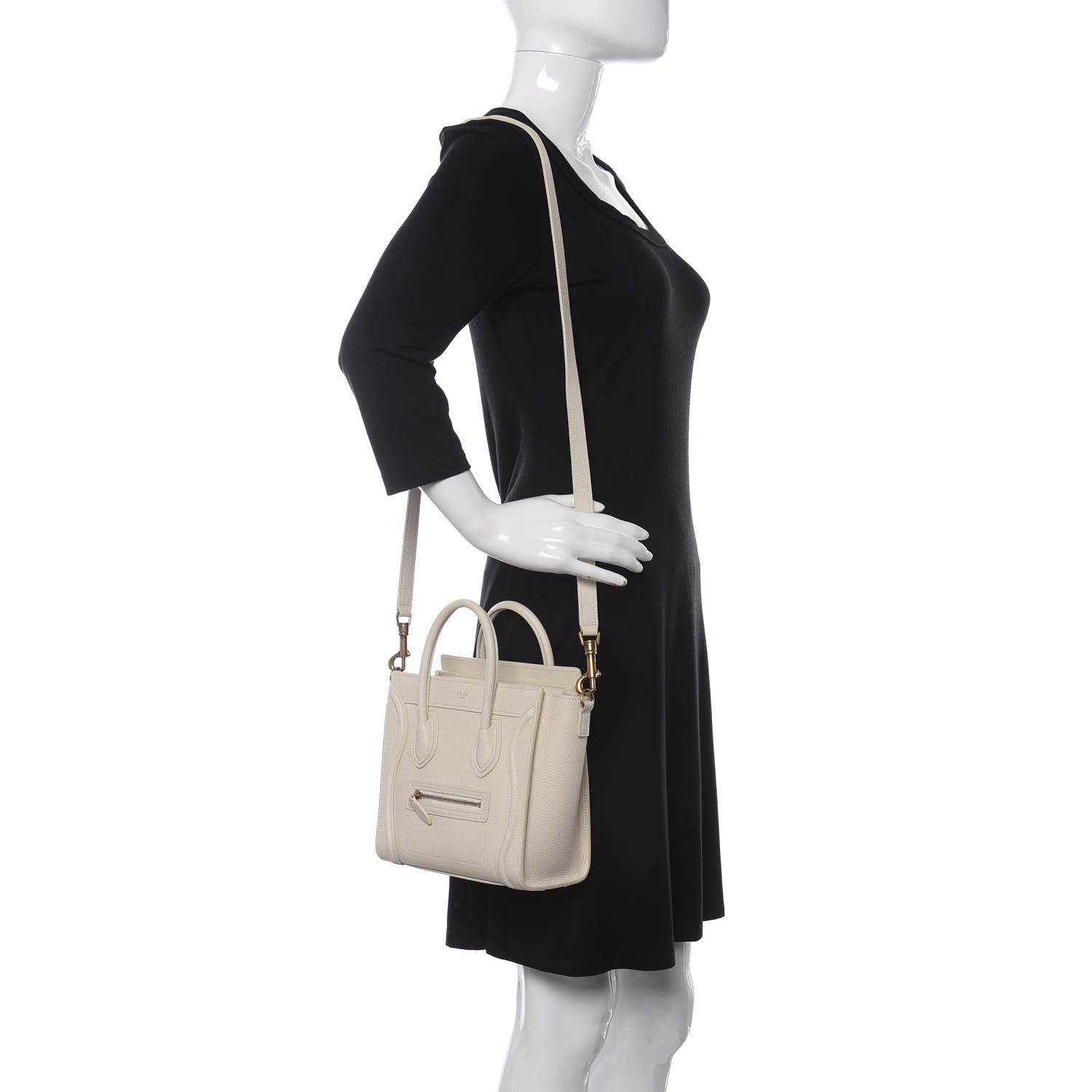 Celine Drummed Calfskin Nano Luggage Ivory 2 of 10