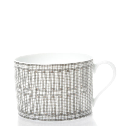 Hermes Porcelain Mosaique Au 24 Breakfast Cup And Saucer Set Of 2 Platine 5 of 27