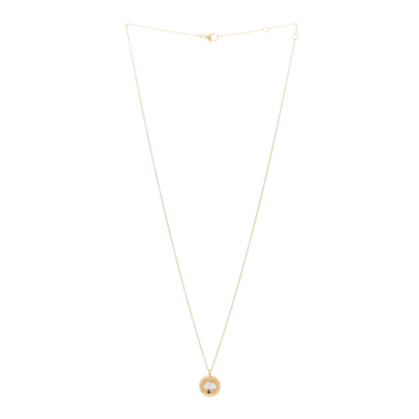 18K Yellow Gold Diamond Sapphire Cable Collectables Cloud Charm Pendant Necklace