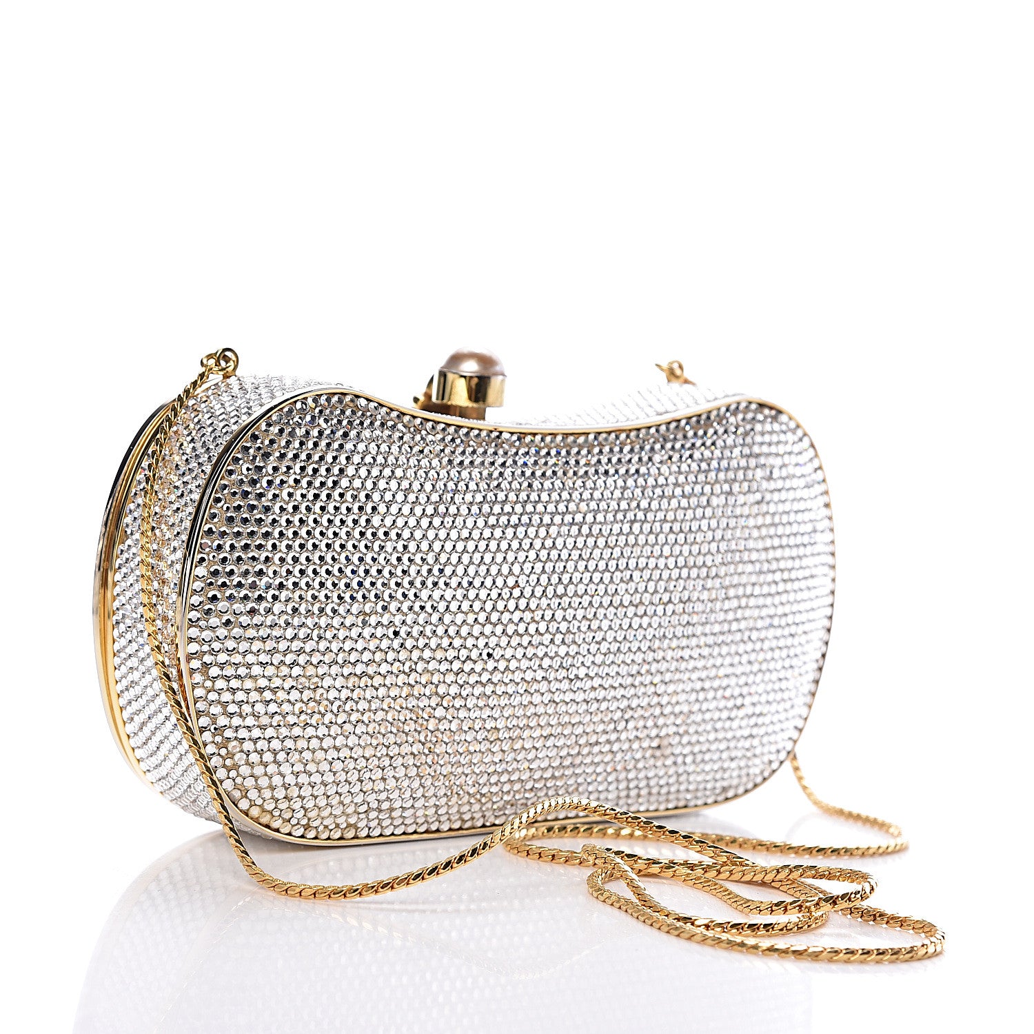 Judith Leiber Swarovski Crystal Minaudiere Clutch Gold 4 of 13