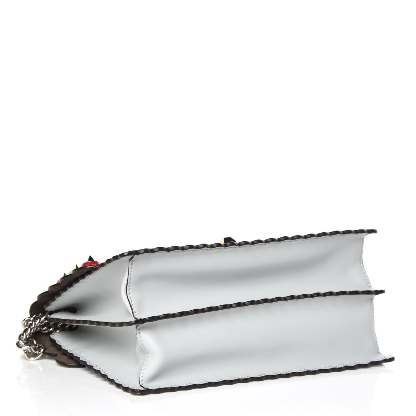 Vitello Liberty Scalloped Spike Studded Kan I Shoulder Bag Grigio Perla Multicolor