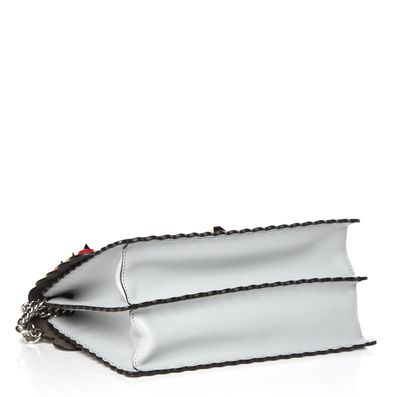 Fendi Vitello Liberty Scalloped Spike Studded Kan I Shoulder Bag Grigio Perla Multicolor 5 of 11