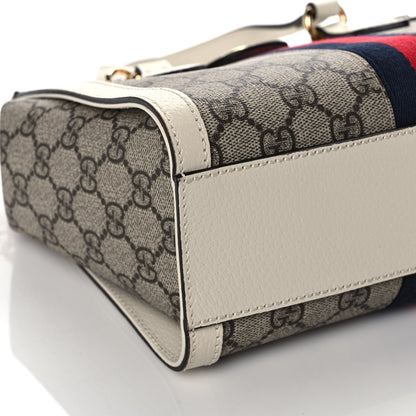 Gucci GG Supreme Monogram Textured Dollar Calfskin Web Small Ophidia Tote Bag Beige Ebony Mystic White 9 of 11