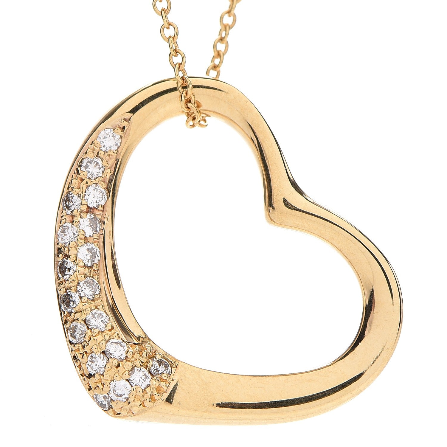 Tiffany 18K Yellow Gold Diamond 22mm Elsa Peretti Open Heart Pendant Necklace 4 of 7