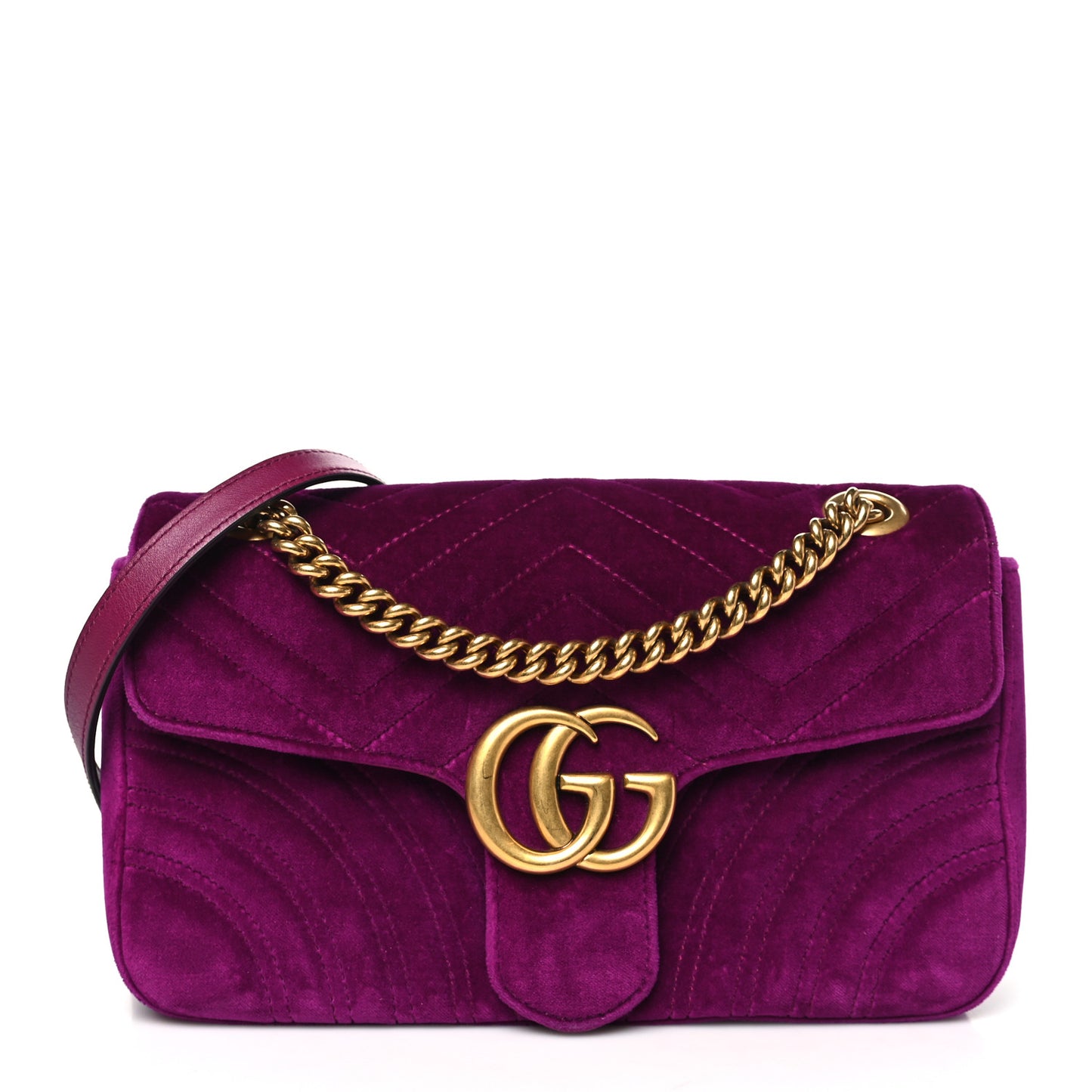 Velvet Matelasse Small GG Marmont Shoulder Bag Fuchsia Violet Cyclamen