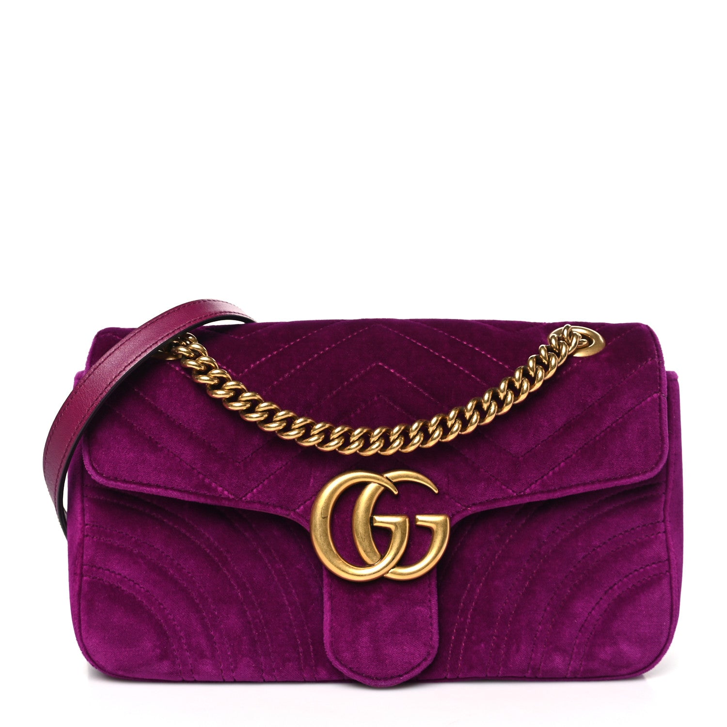 Gucci Velvet Matelasse Small GG Marmont Shoulder Bag Fuchsia Violet Cyclamen 1 of 10