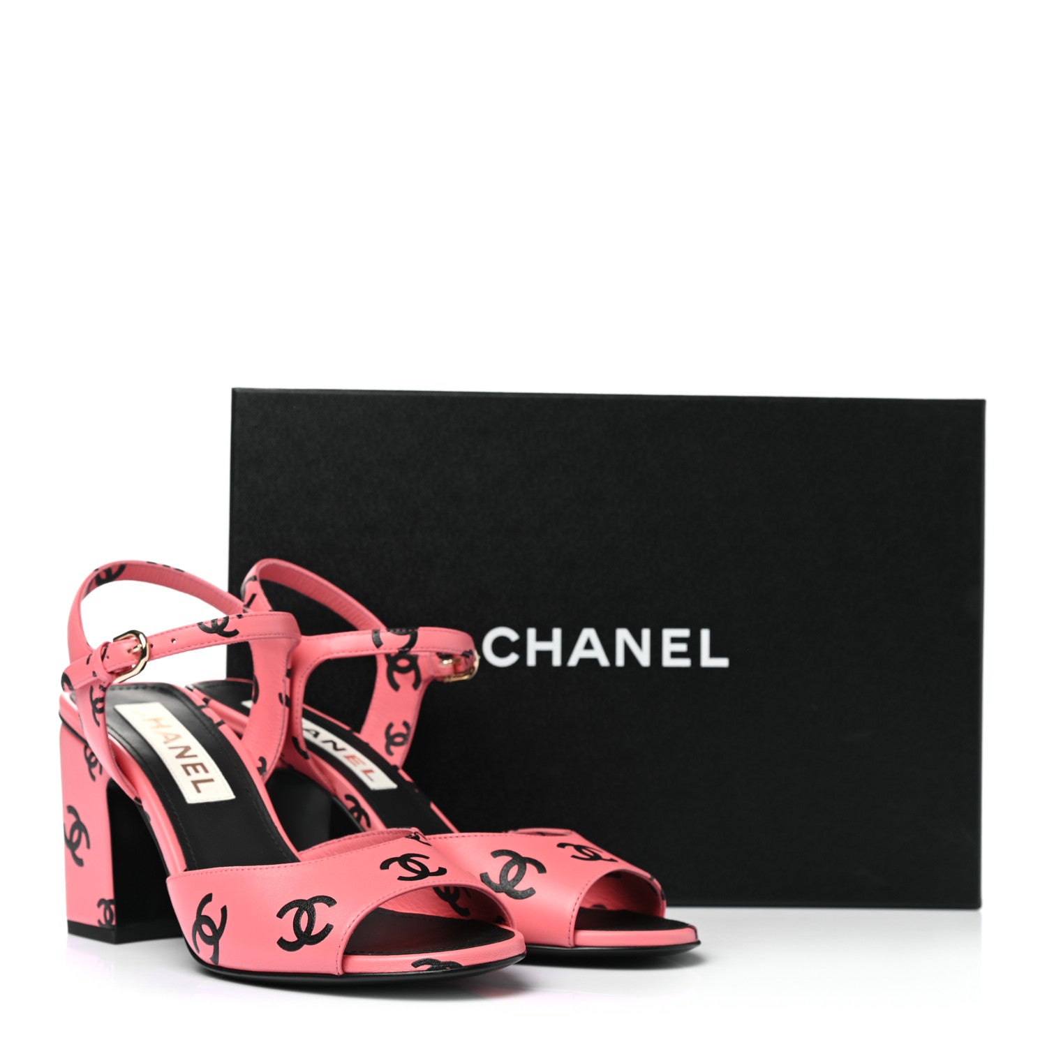 Chanel Printed Lambskin Coco Beach Sandals 37.5 Pink Black 9 of 9