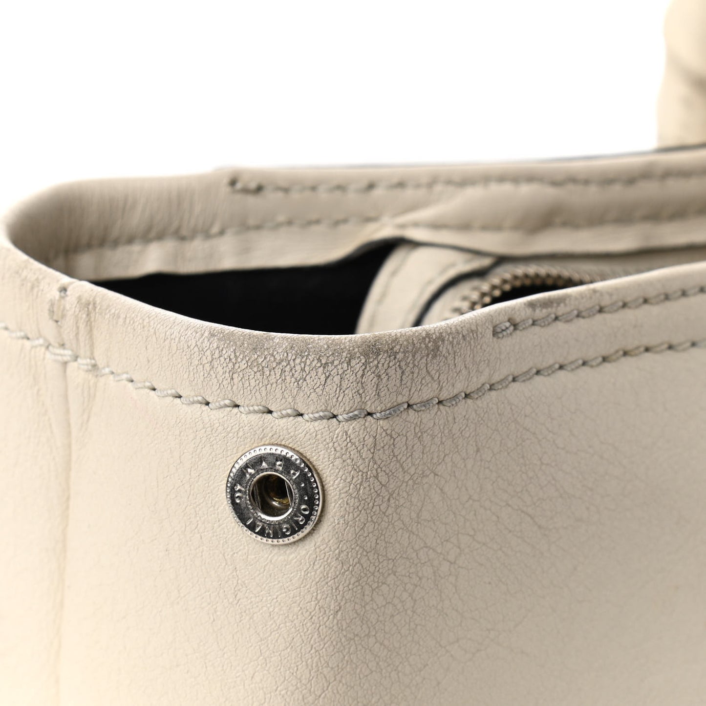 Calfskin Whipstitch Folk Tote White