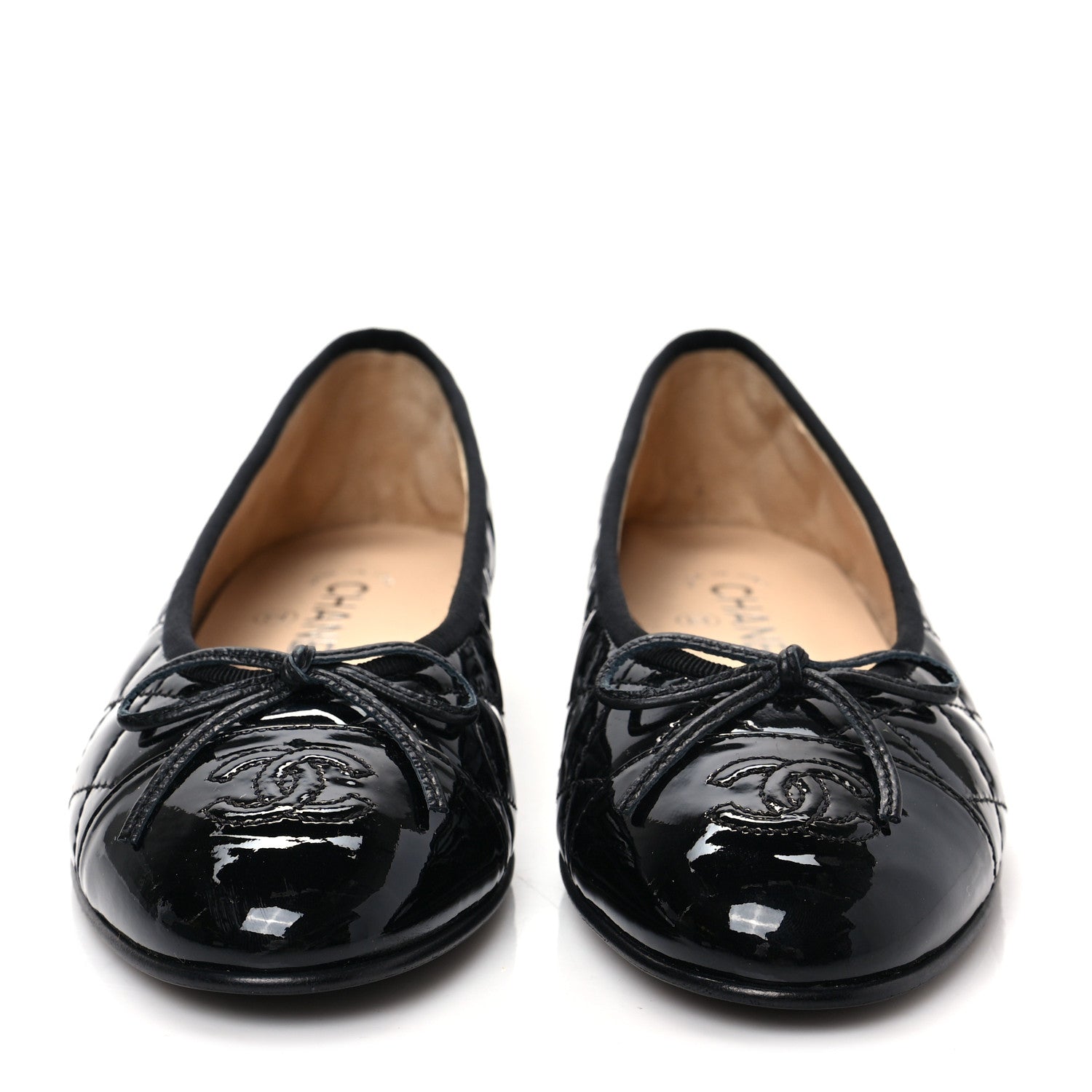 Chanel Patent Calfskin Quilted CC Cap Toe Ballerina Flats 37 Black 2 of 8