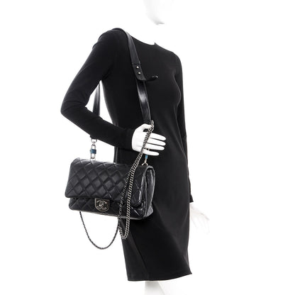 Chanel Shiny Goatskin Quilted Large Double Carry Waist Chain Flap Black 2 of 10