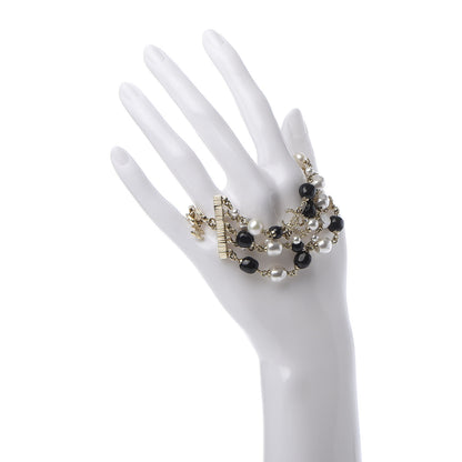 Chanel Pearl Bead Crystal CC Multi Strand Byzantine Chain Bracelet Black Gold 2 of 6