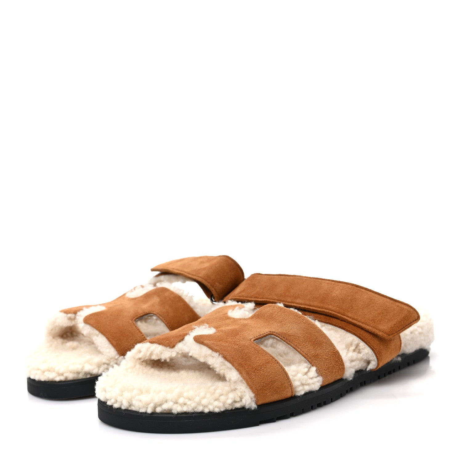 Hermes Suede Goatskin Woolskin Womens Chypre Sandals 40.5 Naturel Ecru 3 of 7